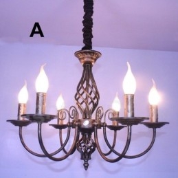 Lustre de vela pendente preto e branco vintage retrô rústico de 6 luzes