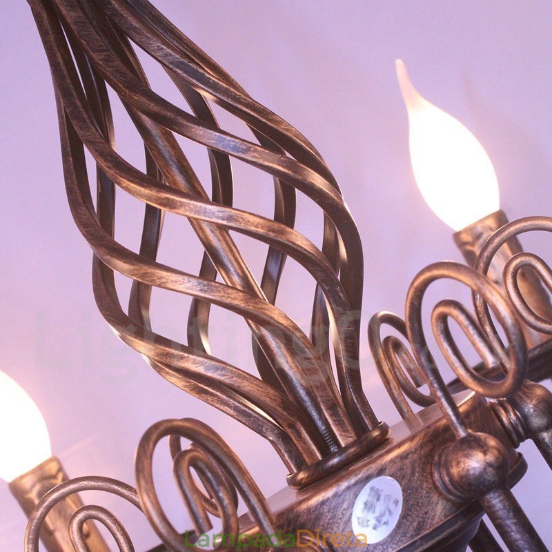 Lustre de vela pendente preto e branco vintage retrô rústico de 6 luzes