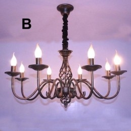Lustre de vela pendente preto e branco vintage retrô rústico de 6 luzes