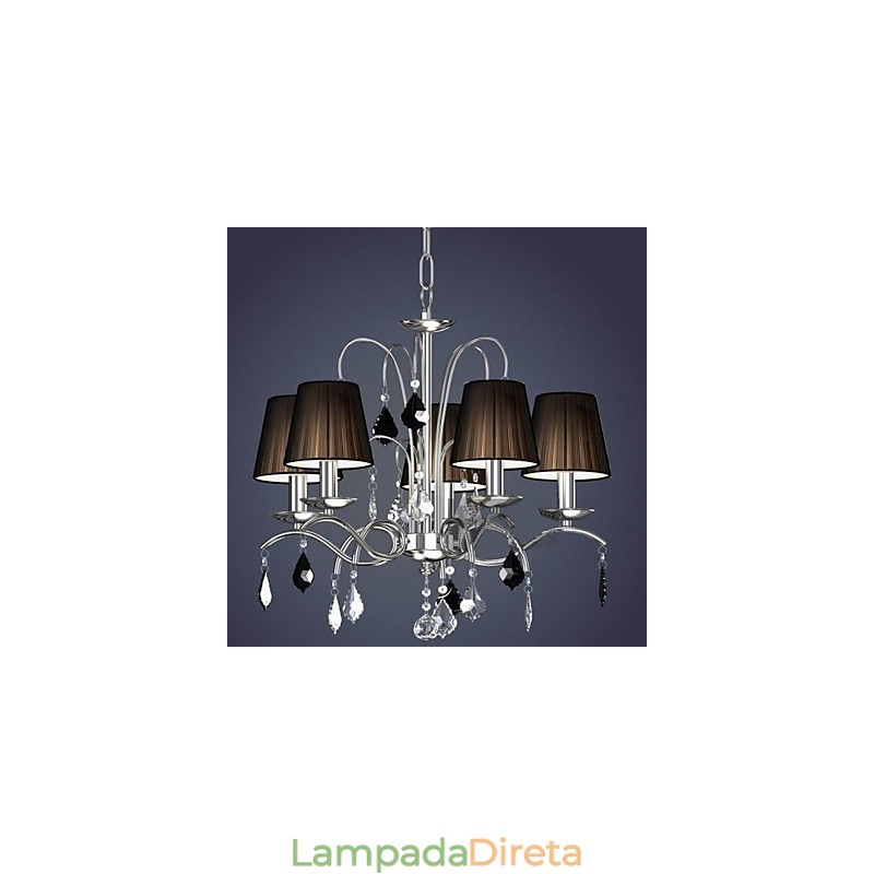 Abajur de tecido Lustre de cristal 5 luzes