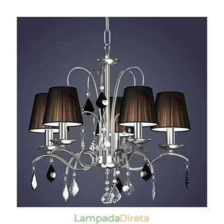 Abajur de tecido Lustre de cristal 5 luzes Abajur de tecido Lustre de cristal 5 luzes