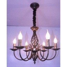 Lustre de vela pendente preto e branco vintage retrô rústico de 6 luzes