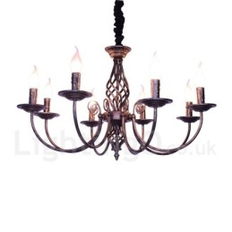 Lustre de vela pendente preto e branco vintage retrô rústico de 6 luzes