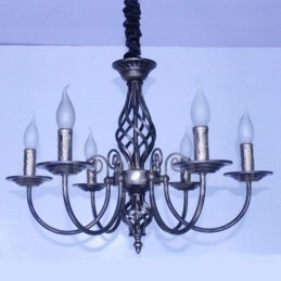 Lustre de vela pendente preto e branco vintage retrô rústico de 6 luzes
