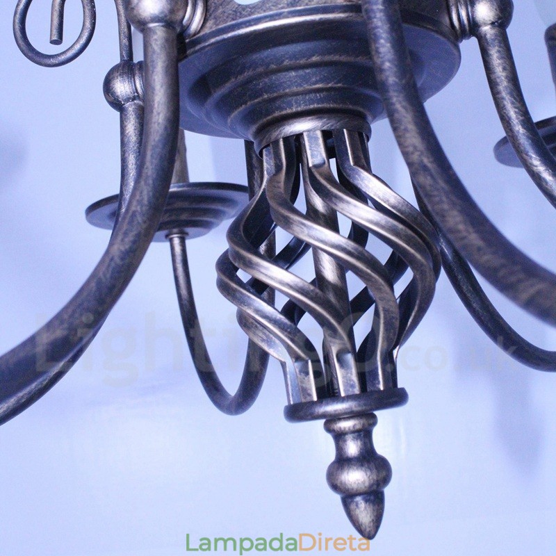 Lustre de vela pendente preto e branco vintage retrô rústico de 6 luzes