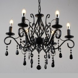 Lustre de cristal rústico retrô vintage preto branco azul com 6 luzes