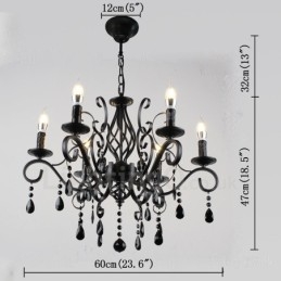 Lustre de cristal rústico retrô vintage preto branco azul com 6 luzes