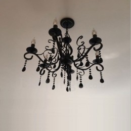 Lustre de cristal rústico retrô vintage preto branco azul com 6 luzes