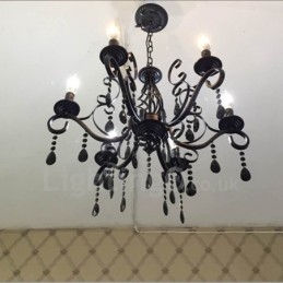 Lustre de cristal rústico retrô vintage preto branco azul com 6 luzes