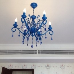 Lustre de cristal rústico retrô vintage preto branco azul com 6 luzes