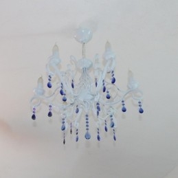 Lustre de cristal rústico retrô vintage preto branco azul com 6 luzes