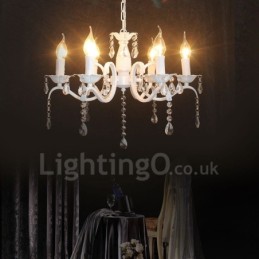Lustre de vela pendente branco vintage retrô rústico de cristal de 6 luzes