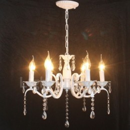Lustre de vela pendente branco vintage retrô rústico de cristal de 6 luzes