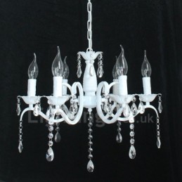 Lustre de vela pendente branco vintage retrô rústico de cristal de 6 luzes