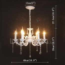 Lustre de vela pendente branco vintage retrô rústico de cristal de 6 luzes