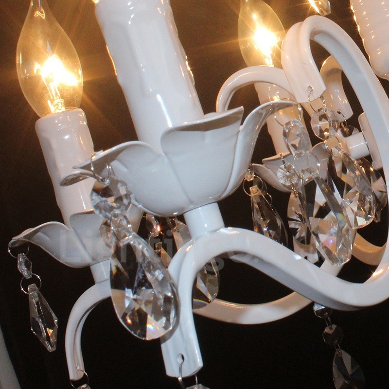 Lustre de vela pendente branco vintage retrô rústico de cristal de 6 luzes