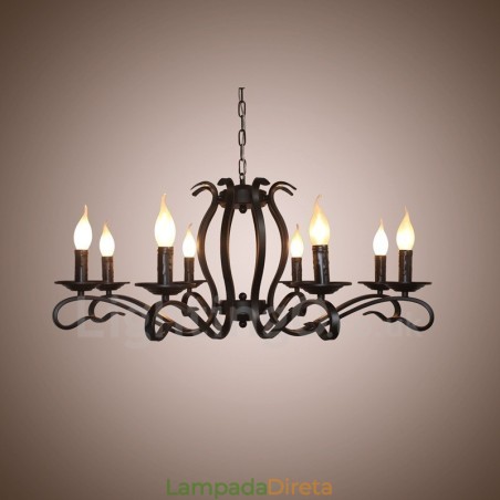 Lustre de vela pendente vintage retrô rústico preto de 8 luzes Lustre de vela pendente vintage retrô rústico preto de 8 luzes