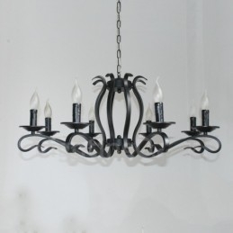 Lustre de vela pendente vintage retrô rústico preto de 8 luzes