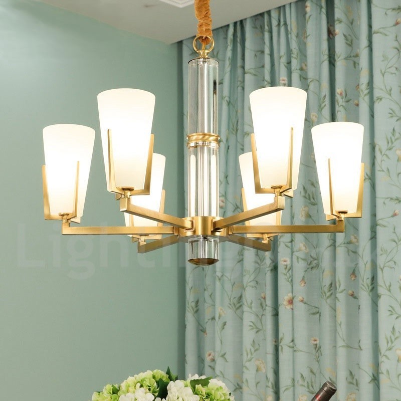 Lustre de vela pendente de cristais de latão vintage retrô com cúpulas de vidro
