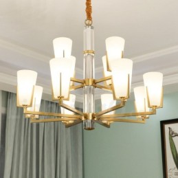 Lustre de vela pendente de cristais de latão vintage retrô com cúpulas de vidro