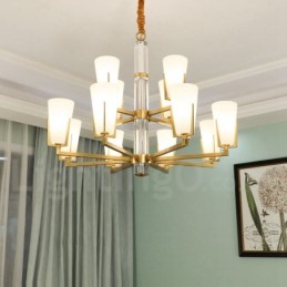 Lustre de vela pendente de cristais de latão vintage retrô com cúpulas de vidro