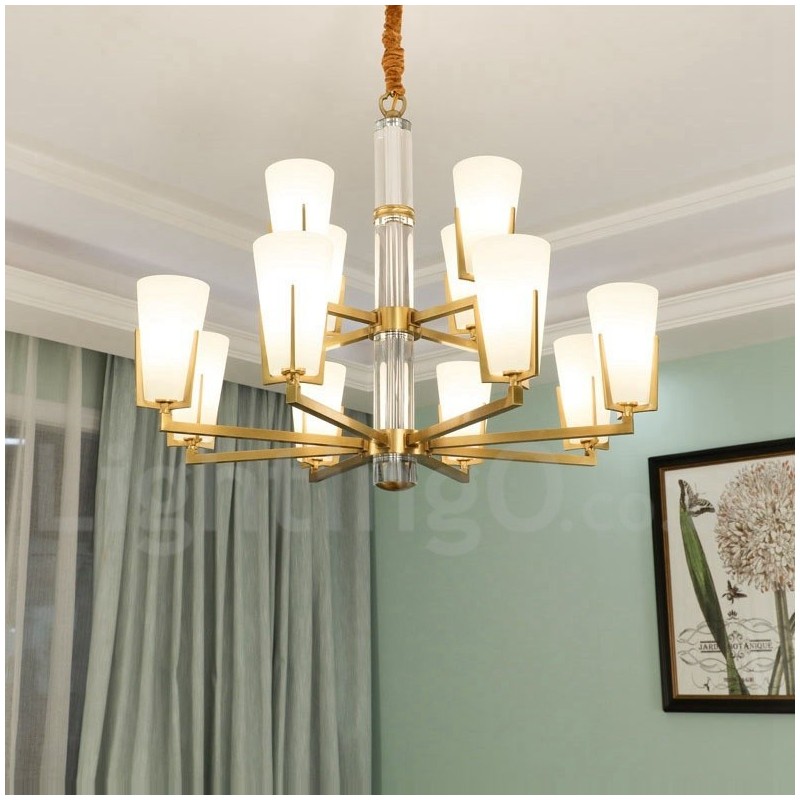 Lustre de vela pendente de cristais de latão vintage retrô com cúpulas de vidro