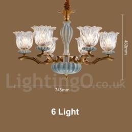 Retro Vintage Latão Cerâmica Pingente Vela Lustre com Tons de Vidro
