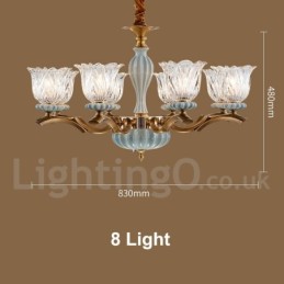 Retro Vintage Latão Cerâmica Pingente Vela Lustre com Tons de Vidro