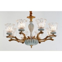 Retro Vintage Latão Cerâmica Pingente Vela Lustre com Tons de Vidro