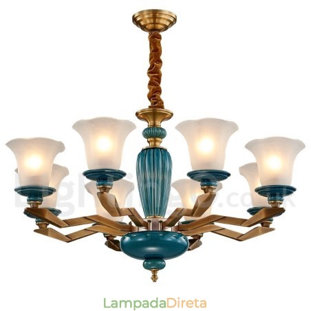 Retro Vintage Latão Cerâmica Pingente Vela Lustre com Tons de Vidro Retro Vintage Latão Cerâmica Pingente Vela Lustre com Tons de Vidro