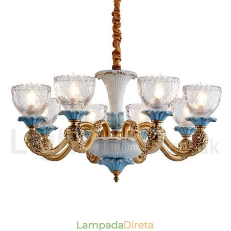 Retro Vintage Latão Cerâmica Pingente Vela Lustre com Tons de Vidro Retro Vintage Latão Cerâmica Pingente Vela Lustre com Tons de Vidro