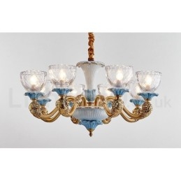 Retro Vintage Latão Cerâmica Pingente Vela Lustre com Tons de Vidro