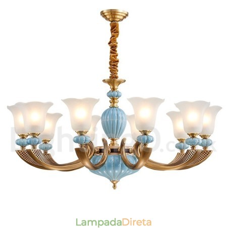 Retro Vintage Latão Cerâmica Pingente Vela Lustre com Tons de Vidro Retro Vintage Latão Cerâmica Pingente Vela Lustre com Tons de Vidro