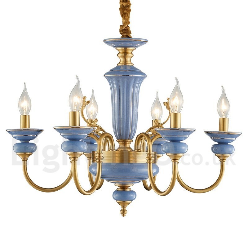 Retro Vintage Latão Cerâmica Pingente Vela Lustre