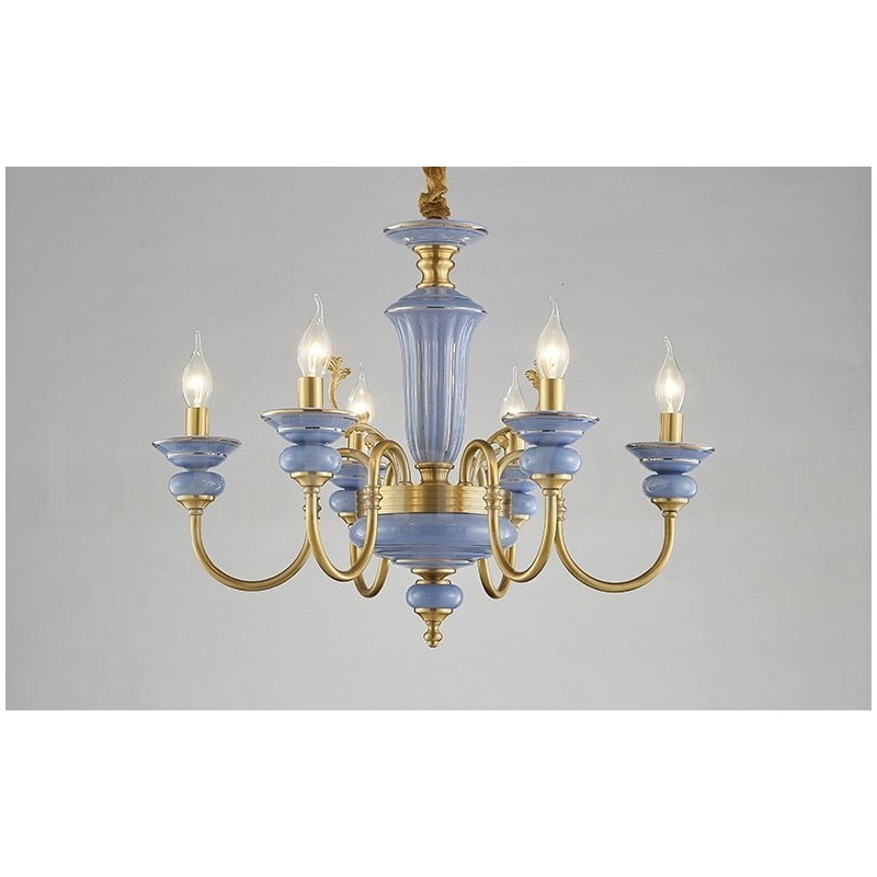 Retro Vintage Latão Cerâmica Pingente Vela Lustre