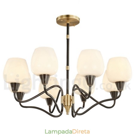 Lustre de vela pendente de latão vintage retrô com cúpulas de vidro Lustre de vela pendente de latão vintage retrô com cúpulas de vidro