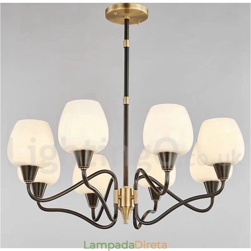 Lustre de vela pendente de latão vintage retrô com cúpulas de vidro