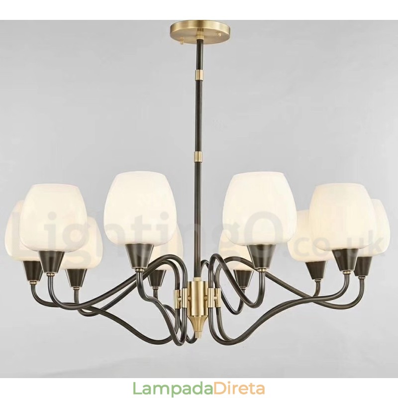 Lustre de vela pendente de latão vintage retrô com cúpulas de vidro