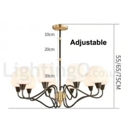 Lustre de vela pendente de latão vintage retrô com cúpulas de vidro