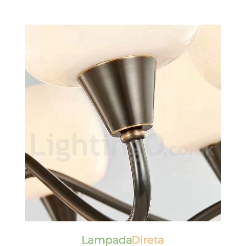 Lustre de vela pendente de latão vintage retrô com cúpulas de vidro