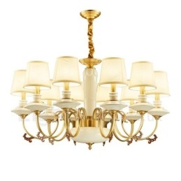 Retro Vintage Latão Cerâmica Pingente Vela Lustre com Tecido Tons