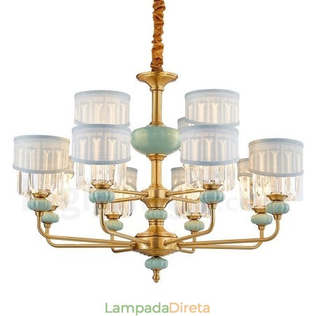 Pure Brass Luxuoso Rústico Retro Vintage Latão Cerâmica Pingente Vela Lustre com Tecido e Cristal Tons Pure Brass Luxuoso Rústico Retro Vintage Latão Cerâmica Pingente Vela Lustre com Tecido e Cristal Tons