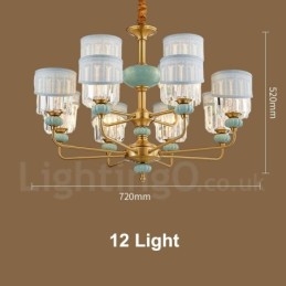 Pure Brass Luxuoso Rústico Retro Vintage Latão Cerâmica Pingente Vela Lustre com Tecido e Cristal Tons