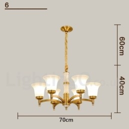 Pure Brass Luxuoso Rústico Retro Vintage Latão Pedra Pingente Vela Lustre com Tons de Vidro