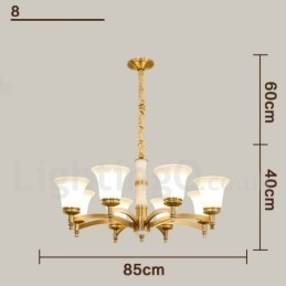 Pure Brass Luxuoso Rústico Retro Vintage Latão Pedra Pingente Vela Lustre com Tons de Vidro