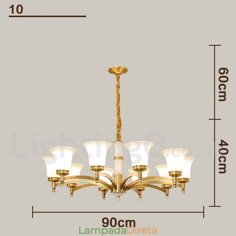 Pure Brass Luxuoso Rústico Retro Vintage Latão Pedra Pingente Vela Lustre com Tons de Vidro