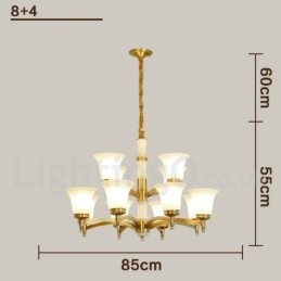 Pure Brass Luxuoso Rústico Retro Vintage Latão Pedra Pingente Vela Lustre com Tons de Vidro