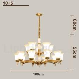 Pure Brass Luxuoso Rústico Retro Vintage Latão Pedra Pingente Vela Lustre com Tons de Vidro