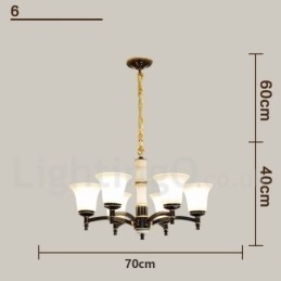 Pure Brass Luxuoso Rústico Retro Vintage Latão Pedra Pingente Vela Lustre com Tons de Vidro
