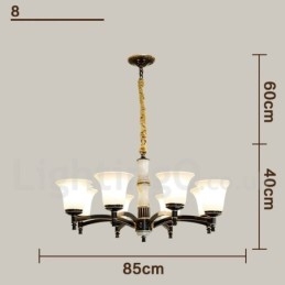 Pure Brass Luxuoso Rústico Retro Vintage Latão Pedra Pingente Vela Lustre com Tons de Vidro